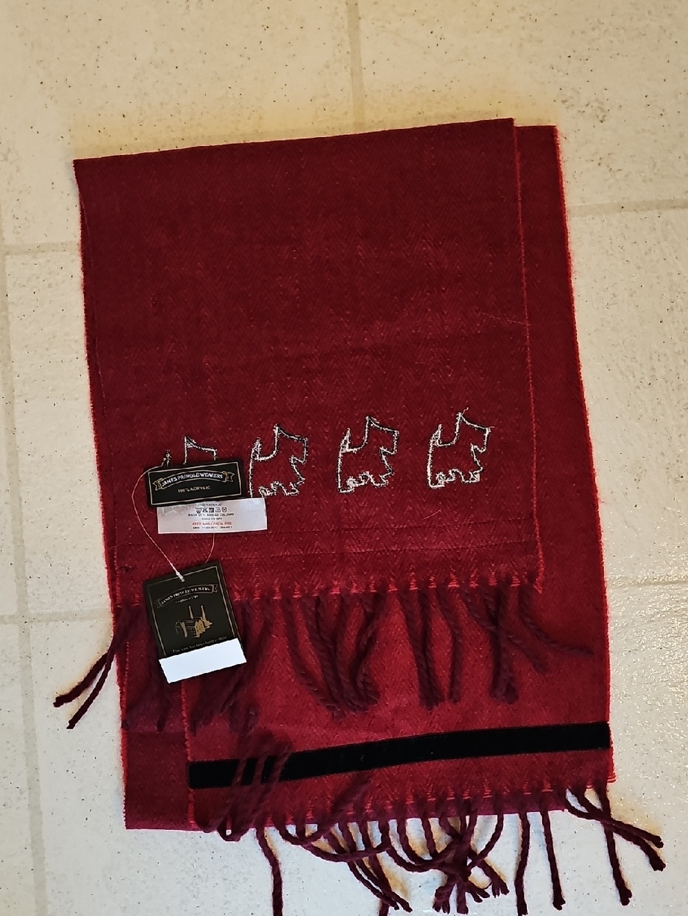 Women's Deep Red Embroidered Fringe Scarf - James Pringle Weavers